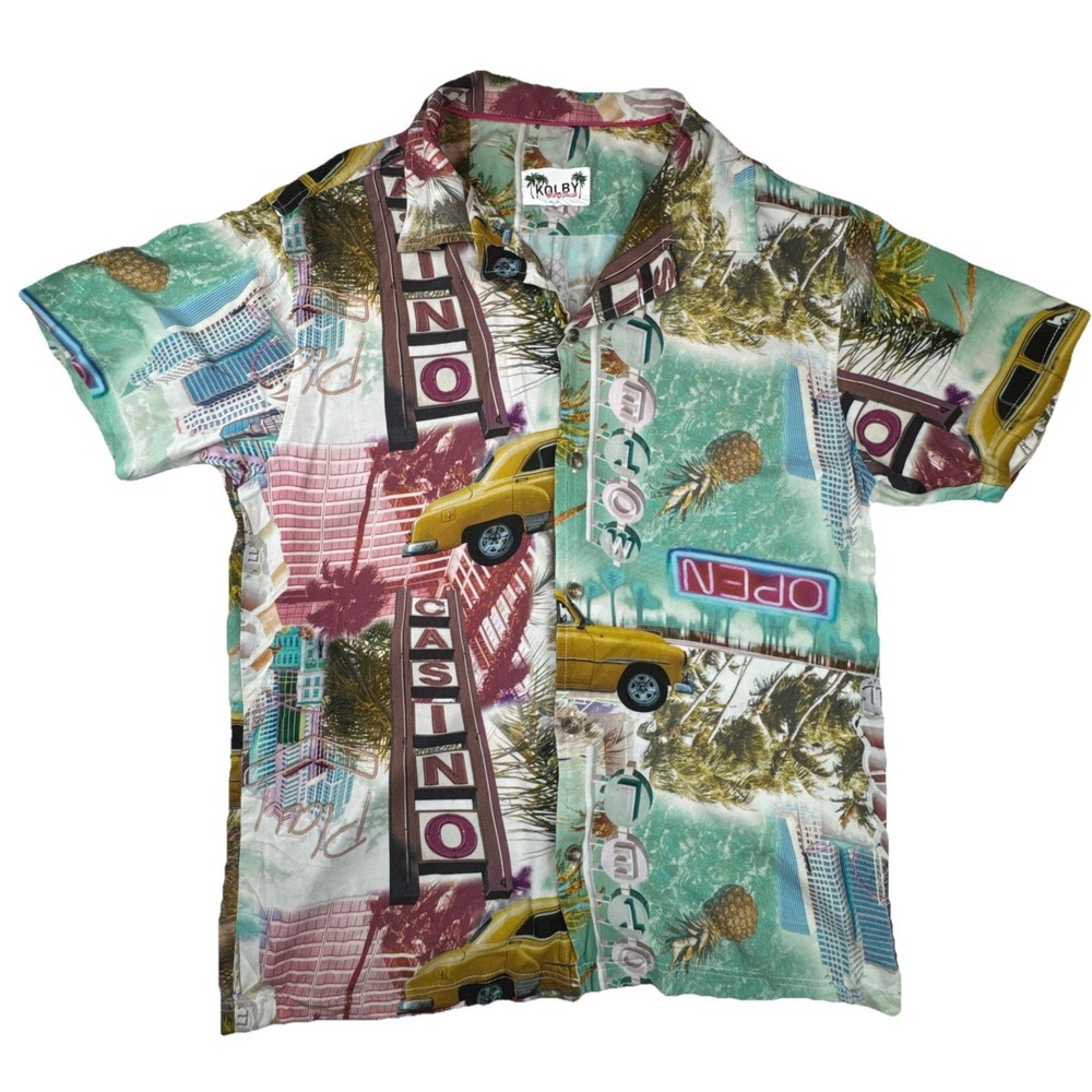 Kolby Spring Break Shirt Retro Casino Tropical Novelty Print Medium Multicolor